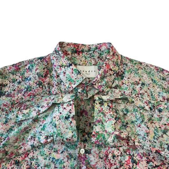 Sandro Mens Ballard Multicolor Floral Crisp Poplin Button Front Dress Shirt, M - Picture 4 of 9